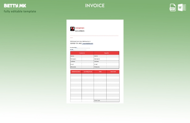 Шаблон за градежна фактура што може да се уредува во модерен стил